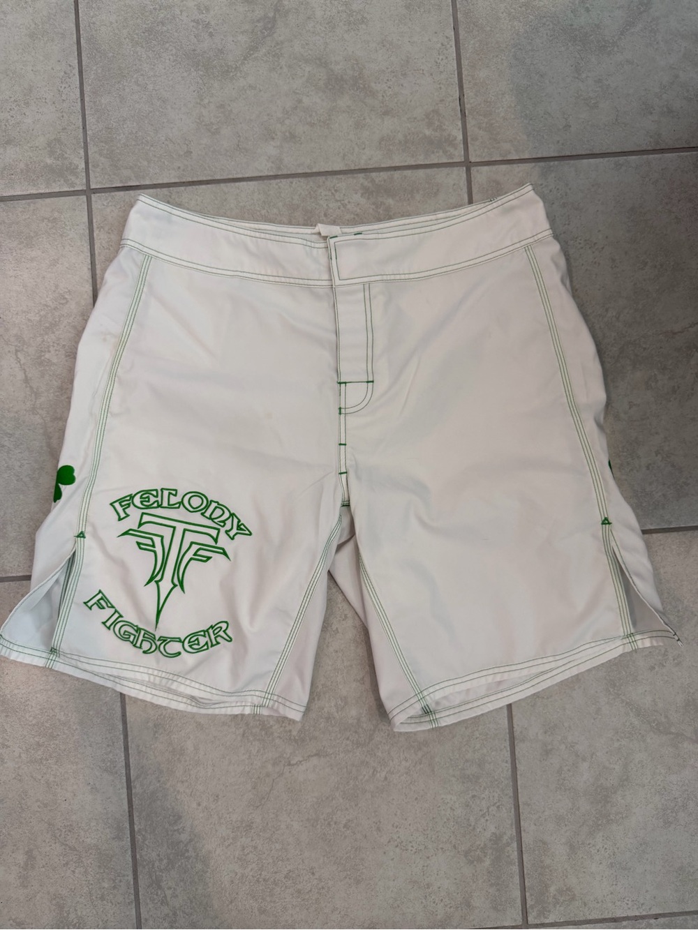 Men’s White Swim Shorts with Green Trim